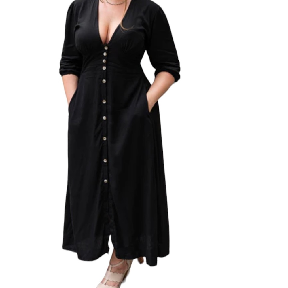 BaliElf "Whisper Light" Black V-Neck Maxi Dress XL